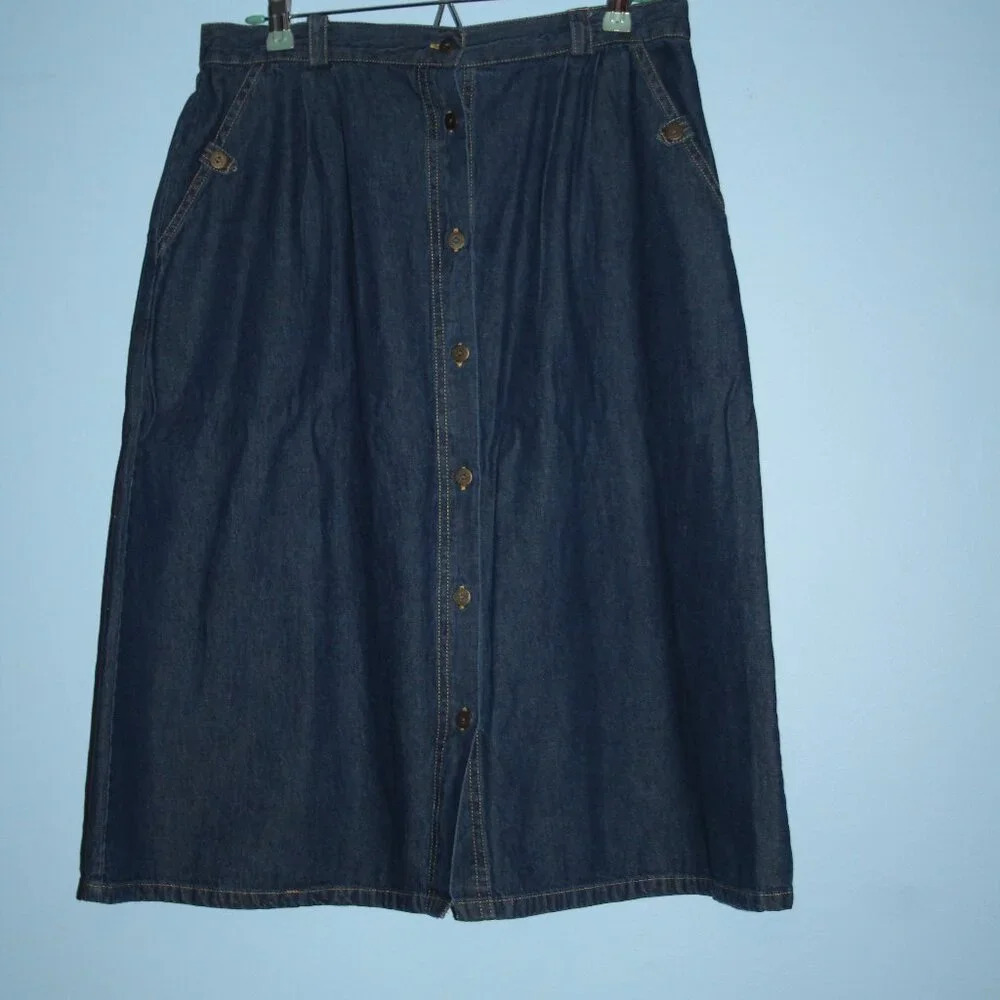 Anthony Richards Denim Button Up Front 100% Cotton Modest Women's Skirt 14P
